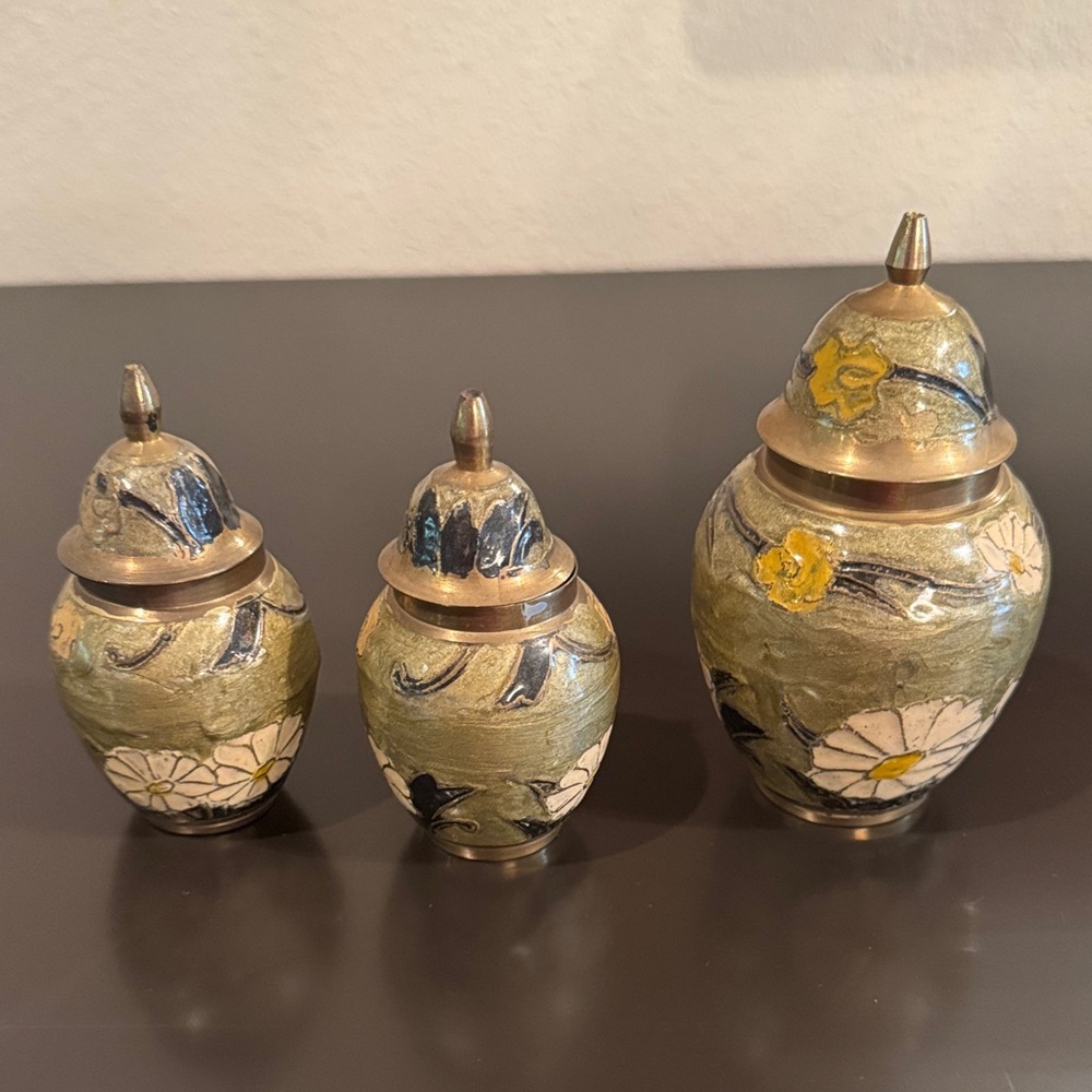 Vintage Chinese handpainted solid brass  Set